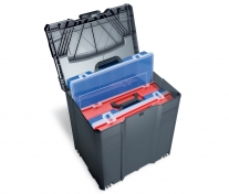 TANOS Sortimentbox-systainer® T-loc V   anthrazit mit 4 Sortimentboxen  blau 